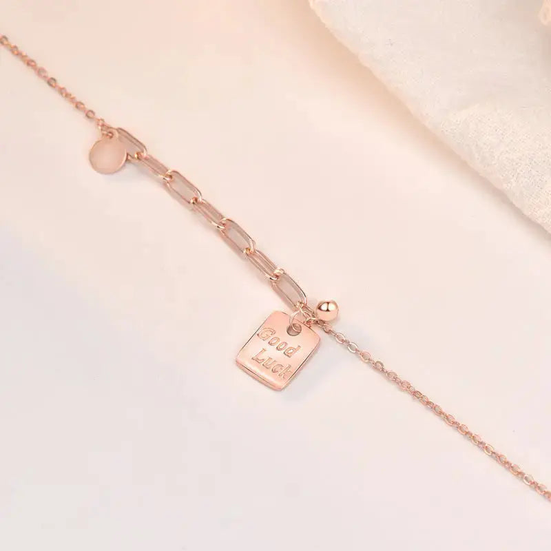 LOVCIA Modern Good Luck Letters Square Tag 925 Sterling Silver Necklace