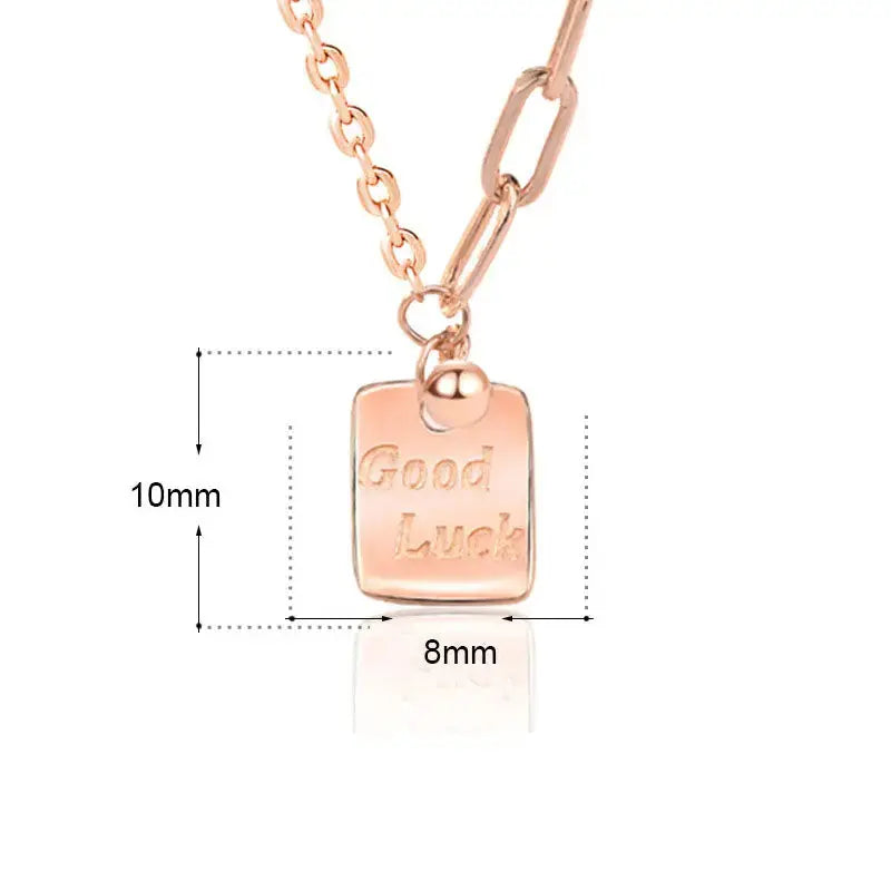 LOVCIA Modern Good Luck Letters Square Tag 925 Sterling Silver Necklace