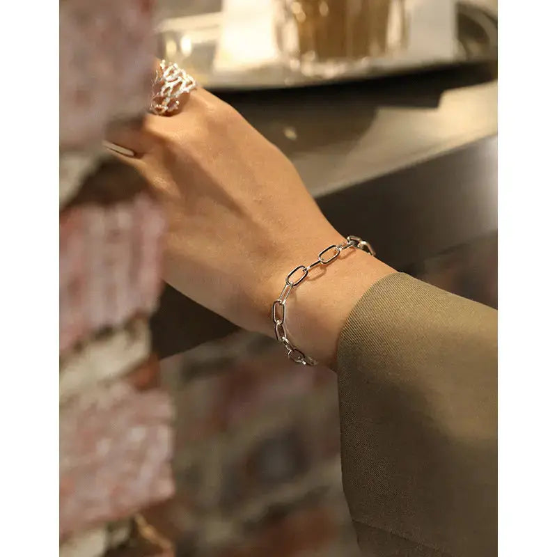 Lovcia Modern Hollow Chain Fashion 925 Sterling Silver Bracelet-Bracelets-Rhodium-Rhodium
