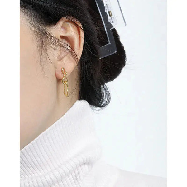 Lovcia Modern Irregular Hollow Chain 925 Sterling Silver Dangling Earrings-Earrings-Rhodium-Rhodium