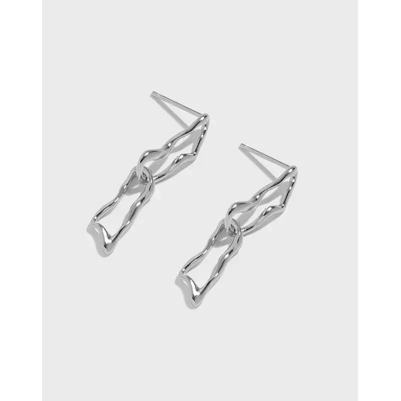 Lovcia Modern Irregular Hollow Chain 925 Sterling Silver Dangling Earrings-Earrings-Rhodium-Rhodium