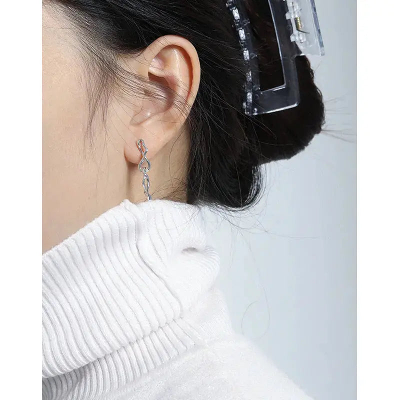 Lovcia Modern Irregular Hollow Chain 925 Sterling Silver Dangling Earrings-Earrings-Rhodium-Rhodium