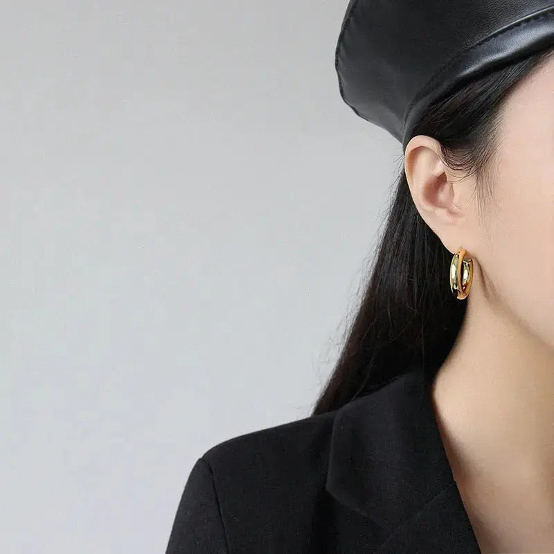 Lovcia Modern Letter C Shape New 925 Sterling Silver Hoop Earrings-Earrings-Rhodium-Rhodium