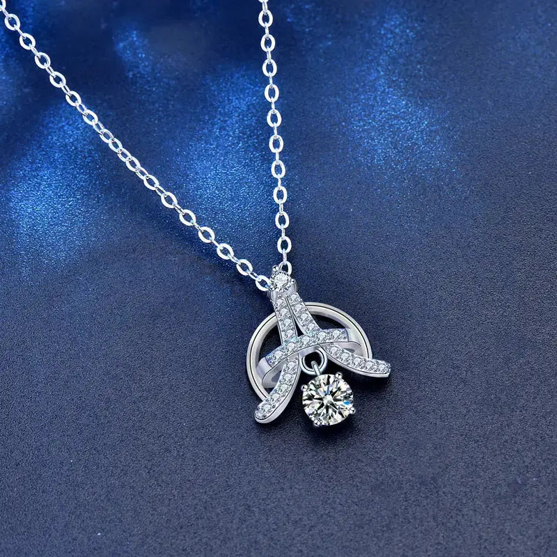 Lovcia Modern Moissanite CZ Eiffel Tower 925 Sterling Silver Necklace-Necklaces-0.5 Carat Moissanite CZ-0.5 Carat Moissanite CZ
