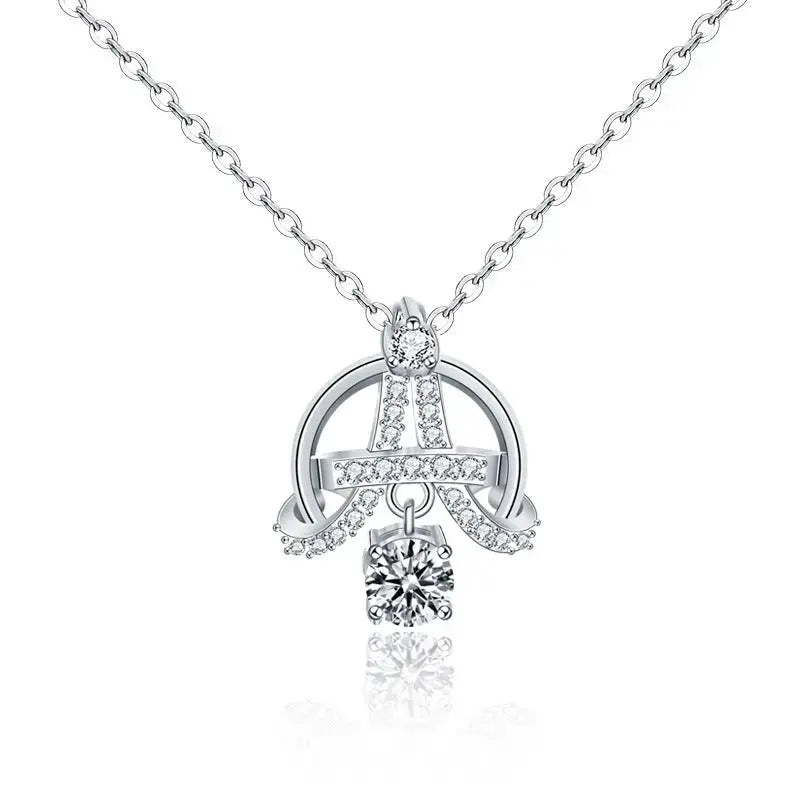 Lovcia Modern Moissanite CZ Eiffel Tower 925 Sterling Silver Necklace-Necklaces-0.5 Carat Moissanite CZ-0.5 Carat Moissanite CZ