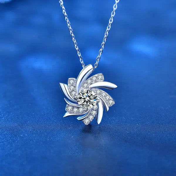 Lovcia Modern Moissanite CZ Windmill 925 Sterling Silver Necklace-Charms & Pendants-0.5 Carat Moissanite CZ-0.5 Carat Moissanite CZ