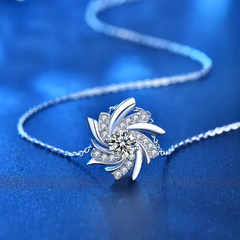Lovcia Modern Moissanite CZ Windmill 925 Sterling Silver Necklace-Charms & Pendants-0.5 Carat Moissanite CZ-0.5 Carat Moissanite CZ