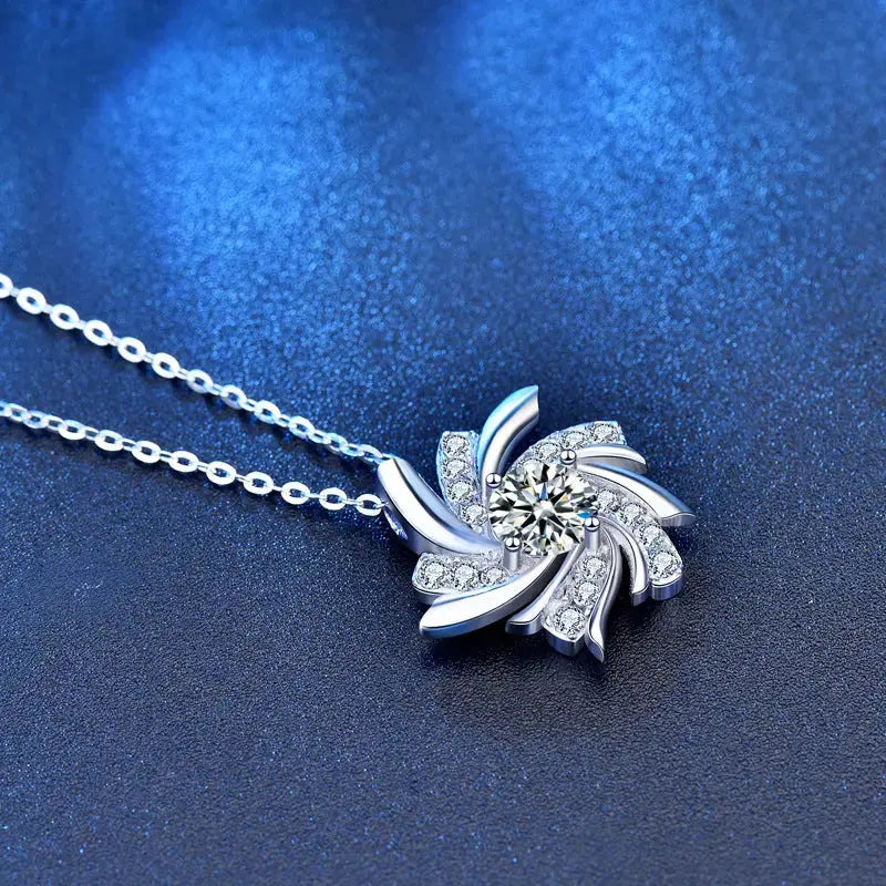 Lovcia Modern Moissanite CZ Windmill 925 Sterling Silver Necklace-Charms & Pendants-0.5 Carat Moissanite CZ-0.5 Carat Moissanite CZ