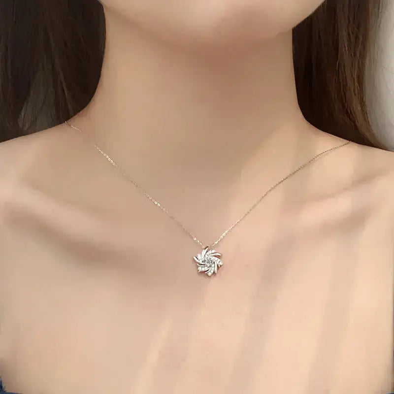 Lovcia Modern Moissanite CZ Windmill 925 Sterling Silver Necklace-Charms & Pendants-0.5 Carat Moissanite CZ-0.5 Carat Moissanite CZ