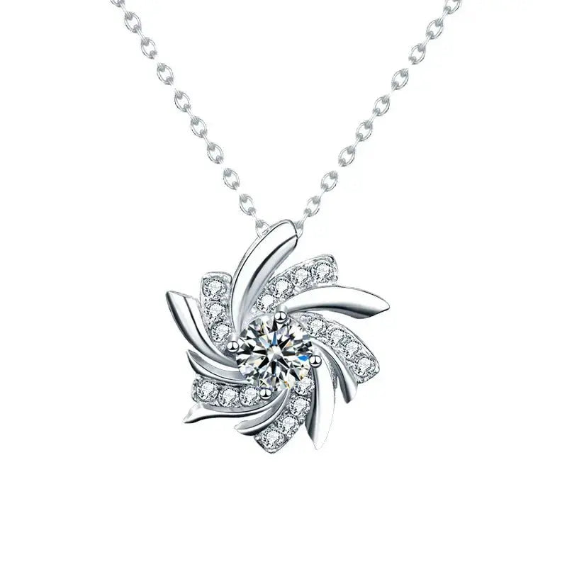 Lovcia Modern Moissanite CZ Windmill 925 Sterling Silver Necklace-Charms & Pendants-0.5 Carat Moissanite CZ-0.5 Carat Moissanite CZ