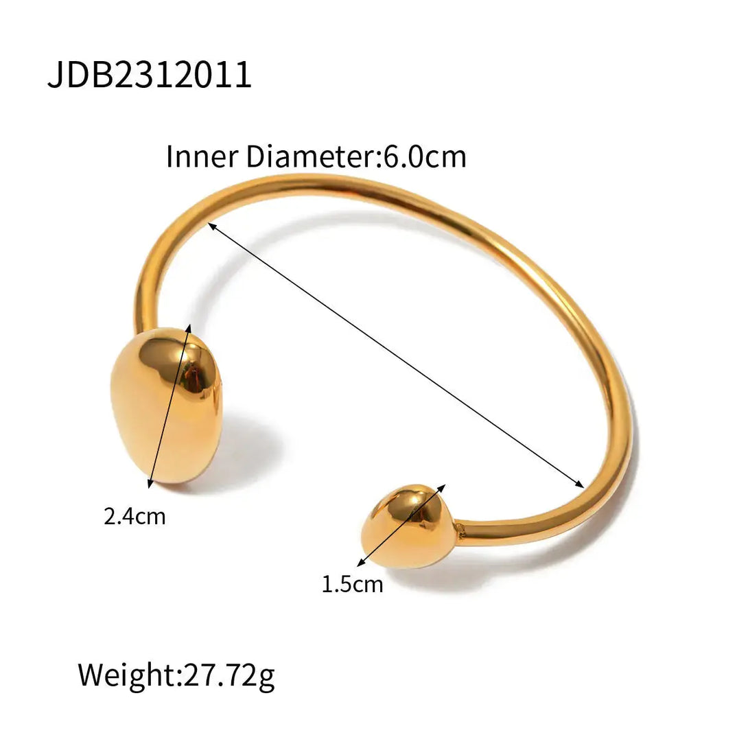 Lovcia Modern Oval End Design 18K Gold Plated Stainless Steel Open Cuff Bangle Bracelet for Women-Bracelets-Gold-Gold
