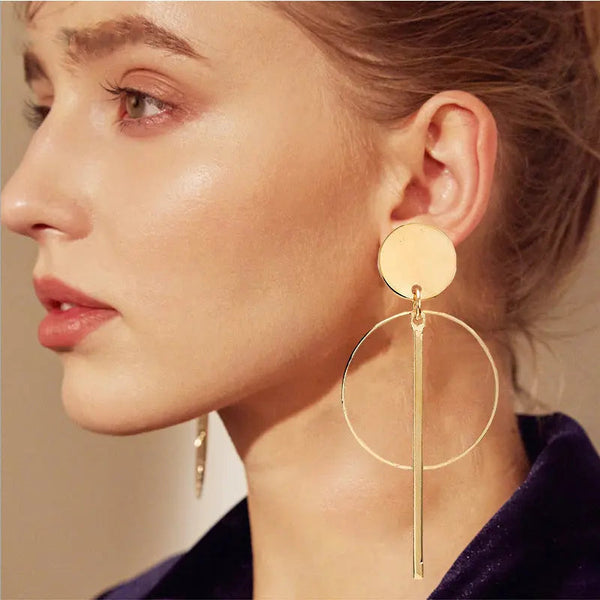 Lovcia Modern Round Ring Tassel Earrings for Women-Earrings-Gold-Gold