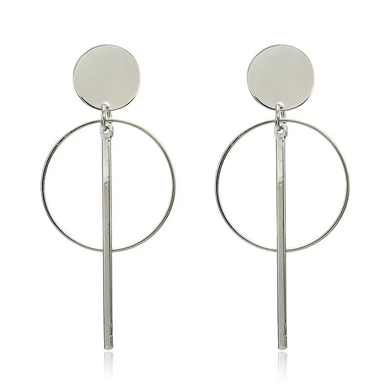 Lovcia Modern Round Ring Tassel Earrings for Women-Earrings-Silver-Silver