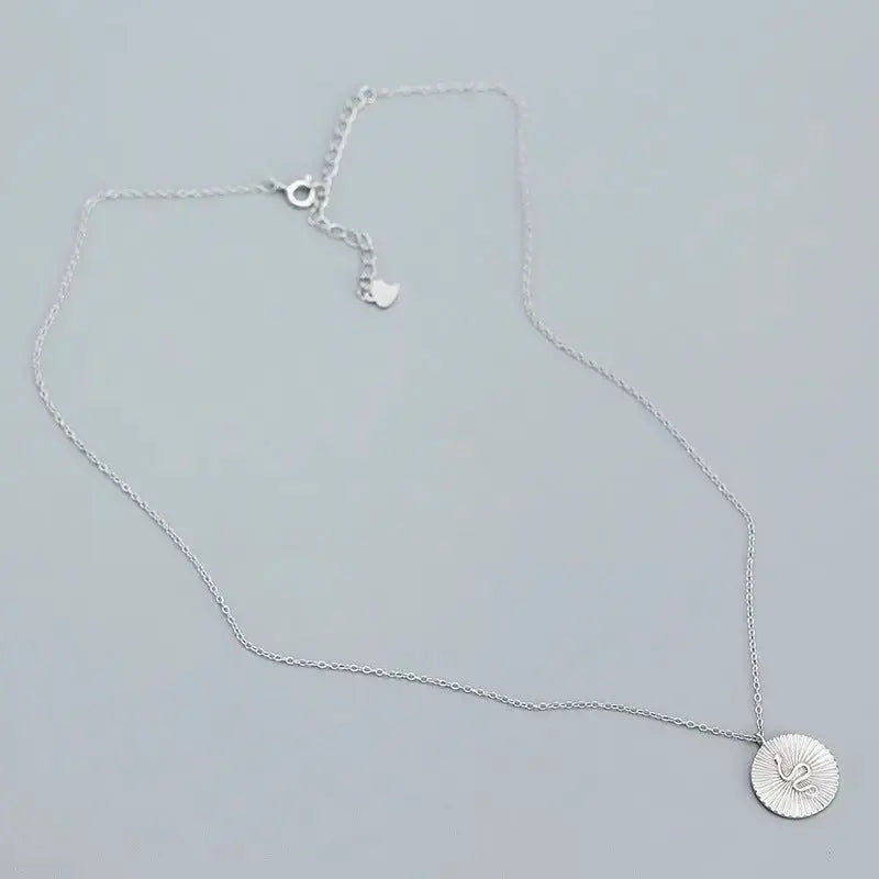 Lovcia Modern Snake Animal Round Coin 925 Sterling Silver Necklace-Necklaces-Rhodium-Rhodium