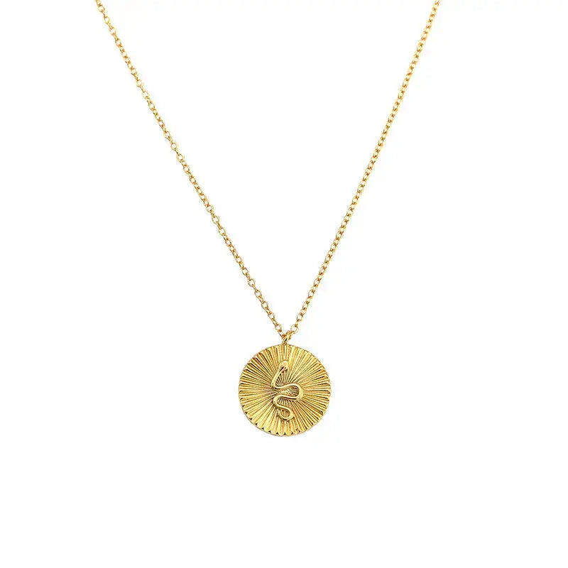 Lovcia Modern Snake Animal Round Coin 925 Sterling Silver Necklace-Necklaces-Rhodium-Rhodium