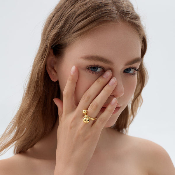 Lovcia Modern Sphere Design Gold Plated Sterling Silver Adjustable Statement Ring for Women-Rings-Silver-Silver