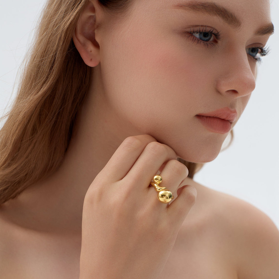 Lovcia Modern Sphere Design Gold Plated Sterling Silver Adjustable Statement Ring for Women-Rings-Silver-Silver