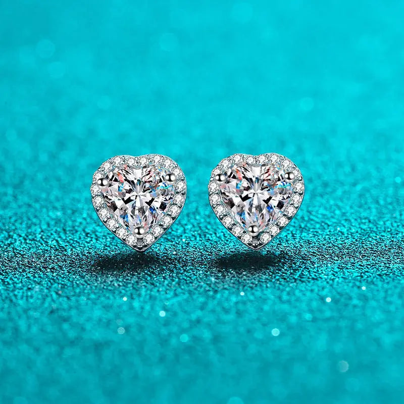 Lovcia Modern Style Heart-Shaped Sterling Silver Mosang Stone Stud Earrings for Women-Earrings-Picture Color-1CT-Picture Color