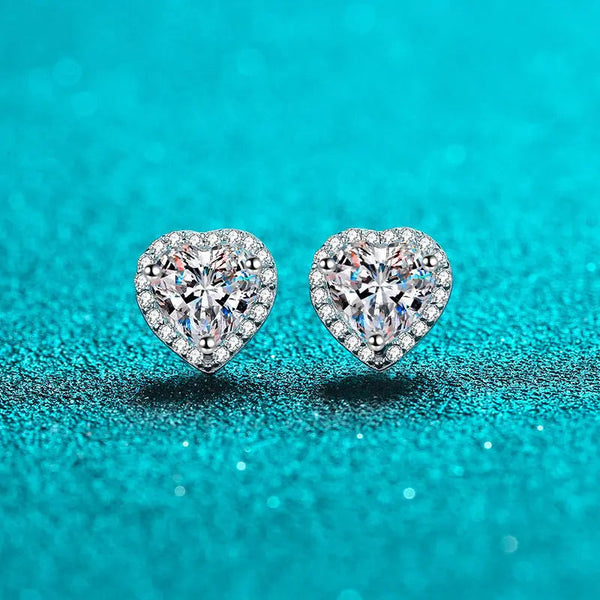 Lovcia Modern Style Heart-Shaped Sterling Silver Mosang Stone Stud Earrings for Women-Earrings-Picture Color-1CT-Picture Color