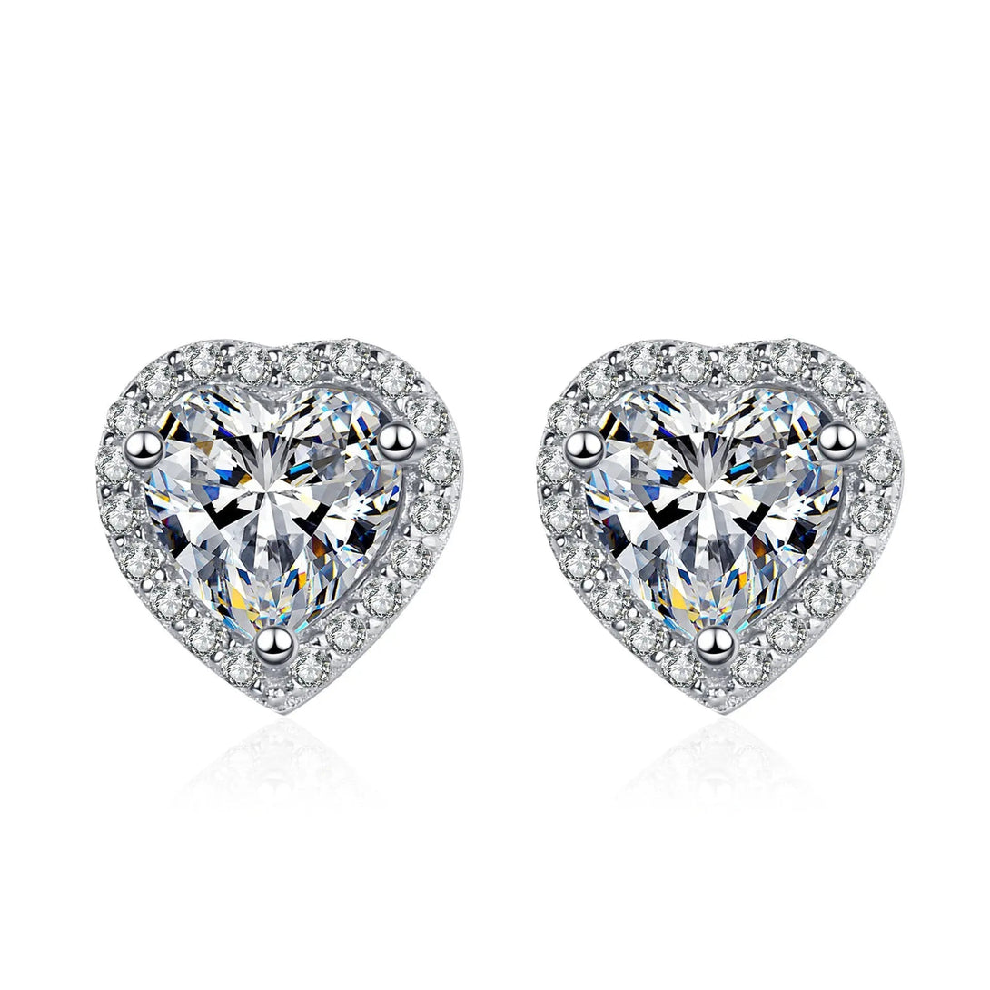 Lovcia Modern Style Heart-Shaped Sterling Silver Mosang Stone Stud Earrings for Women-Earrings-Picture Color-1CT-Picture Color