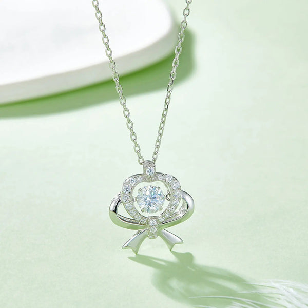 Lovcia Moissanite 925 Sterling Silver Bow & Heart Necklace-Necklaces-Silver-One Size-Silver