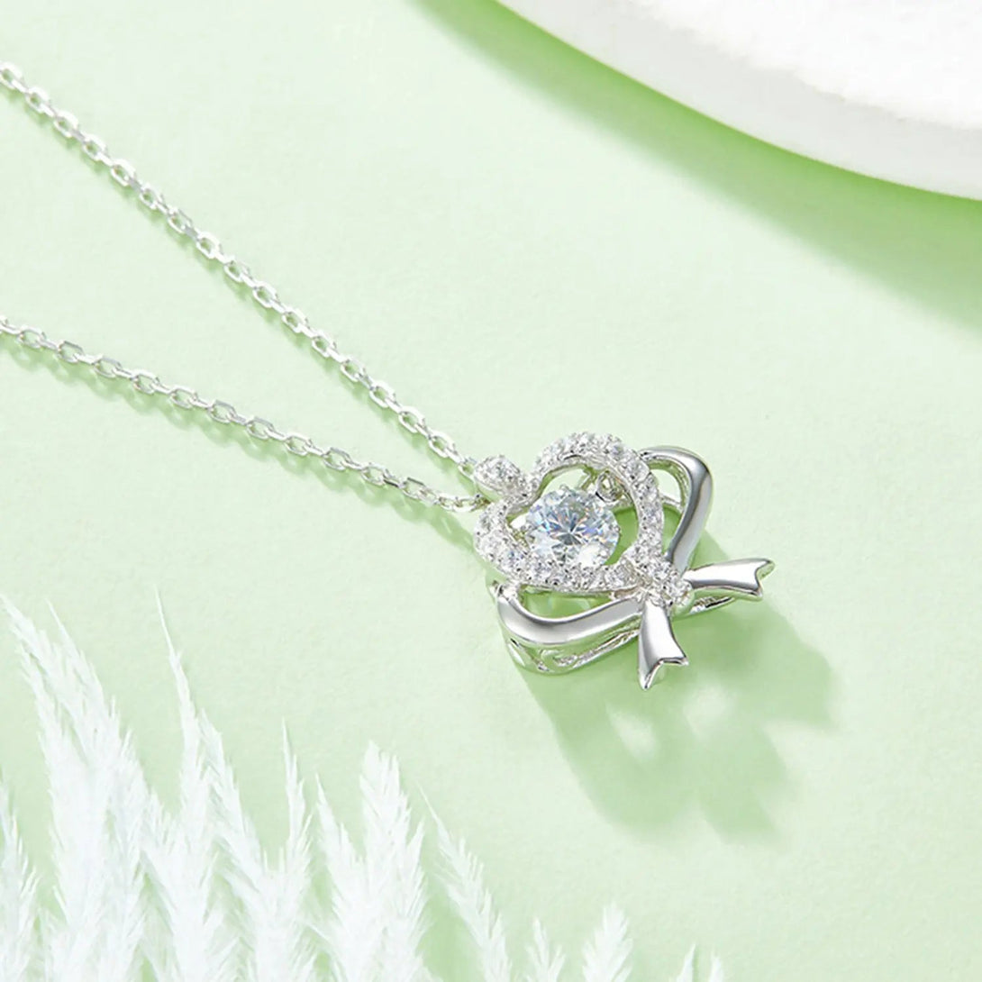 Lovcia Moissanite 925 Sterling Silver Bow & Heart Necklace-Necklaces-Silver-One Size-Silver