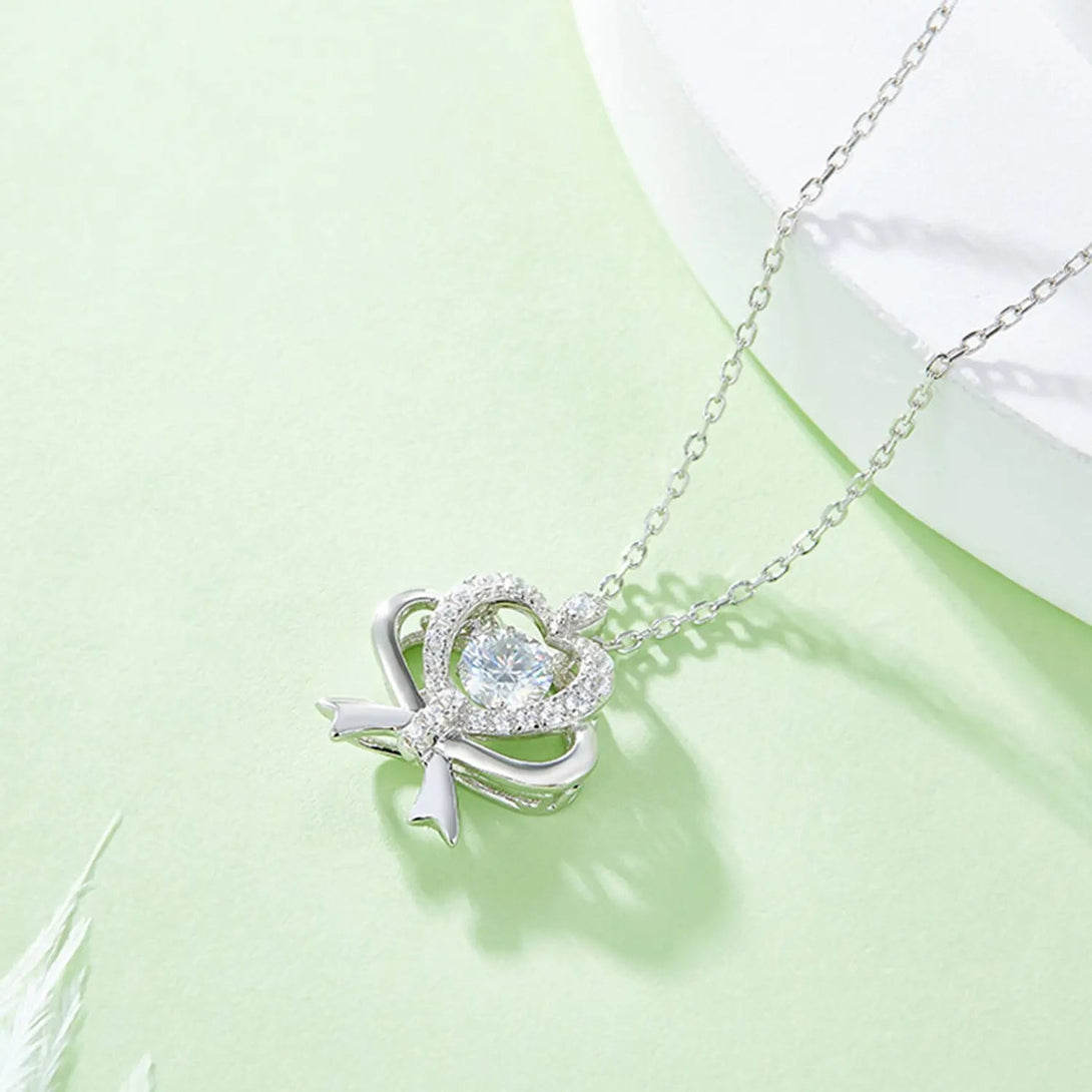 Lovcia Moissanite 925 Sterling Silver Bow & Heart Necklace-Necklaces-Silver-One Size-Silver