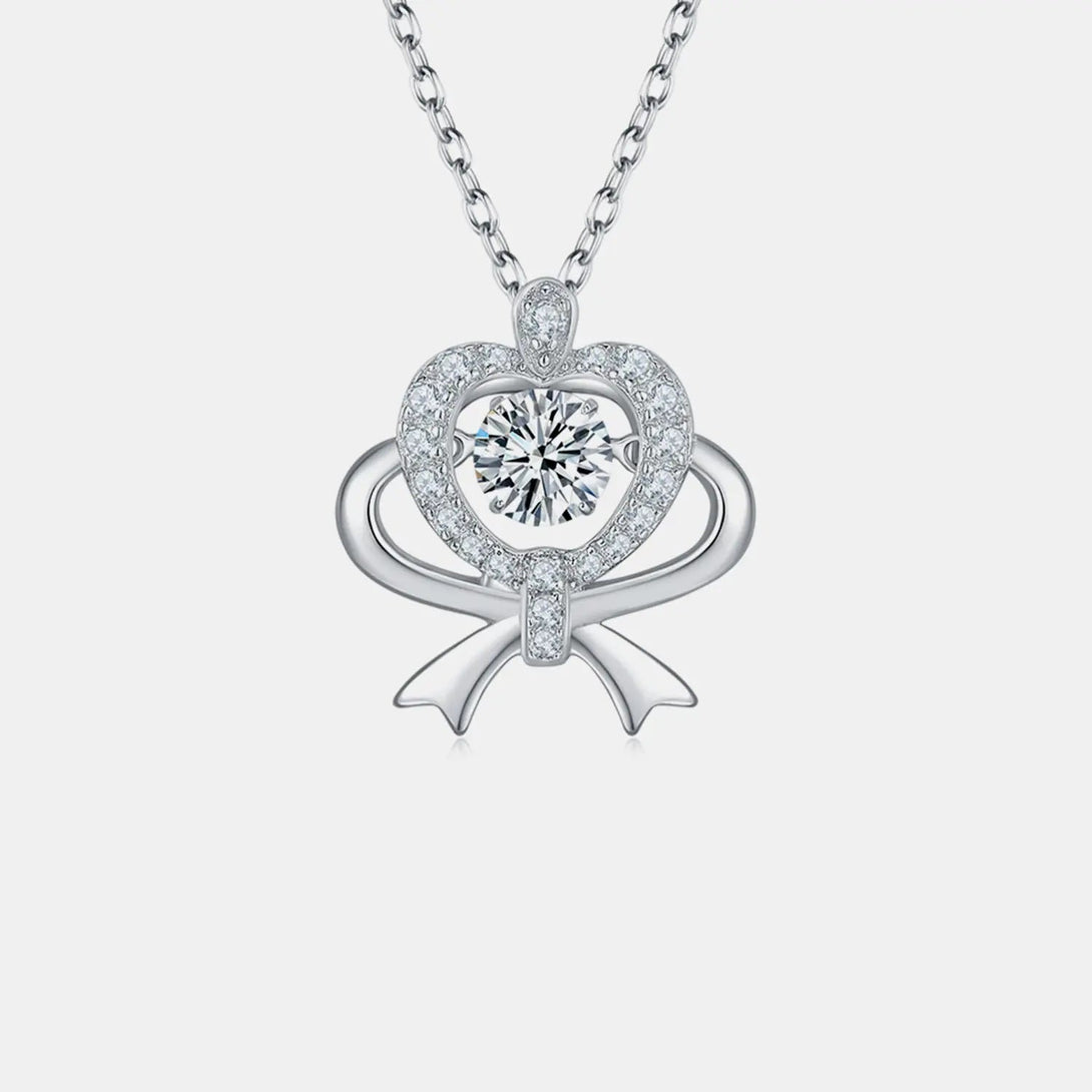 Lovcia Moissanite 925 Sterling Silver Bow & Heart Necklace-Necklaces-Silver-One Size-Silver