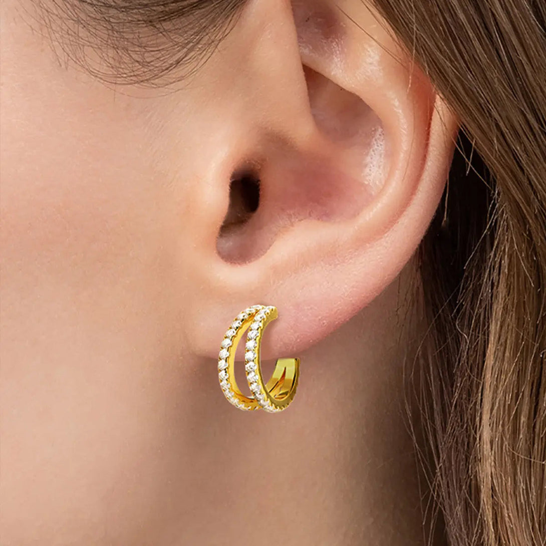 Lovcia Moissanite 925 Sterling Silver C-Hoop Earrings-Earrings-Gold-One Size-Gold