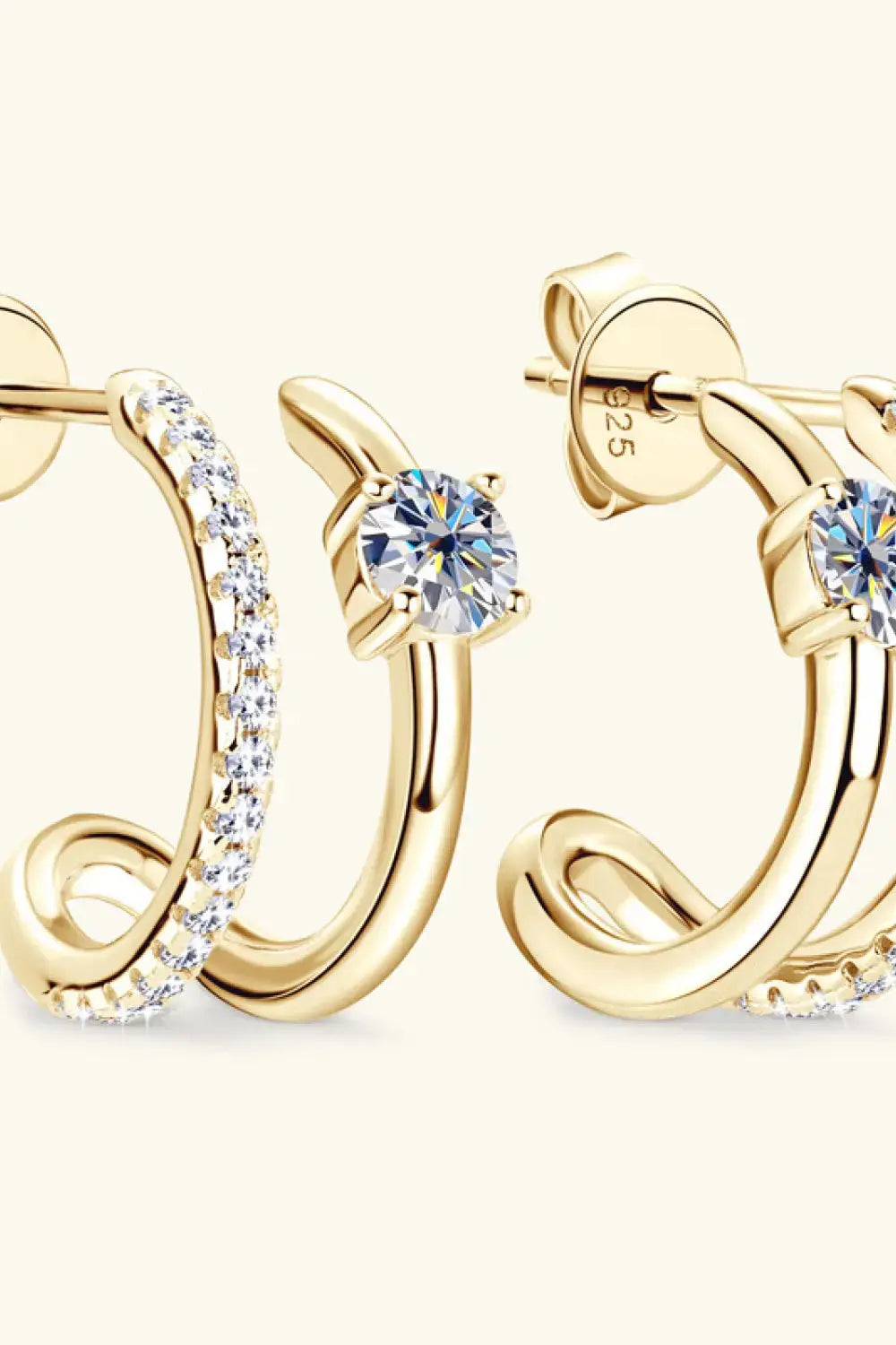 Lovcia Moissanite 925 Sterling Silver C-Hoop Earrings-Earrings-Gold-One Size-Gold