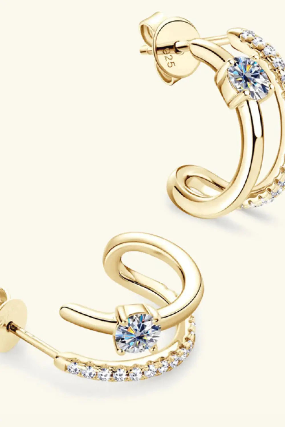 Lovcia Moissanite 925 Sterling Silver C-Hoop Earrings-Earrings-Gold-One Size-Gold