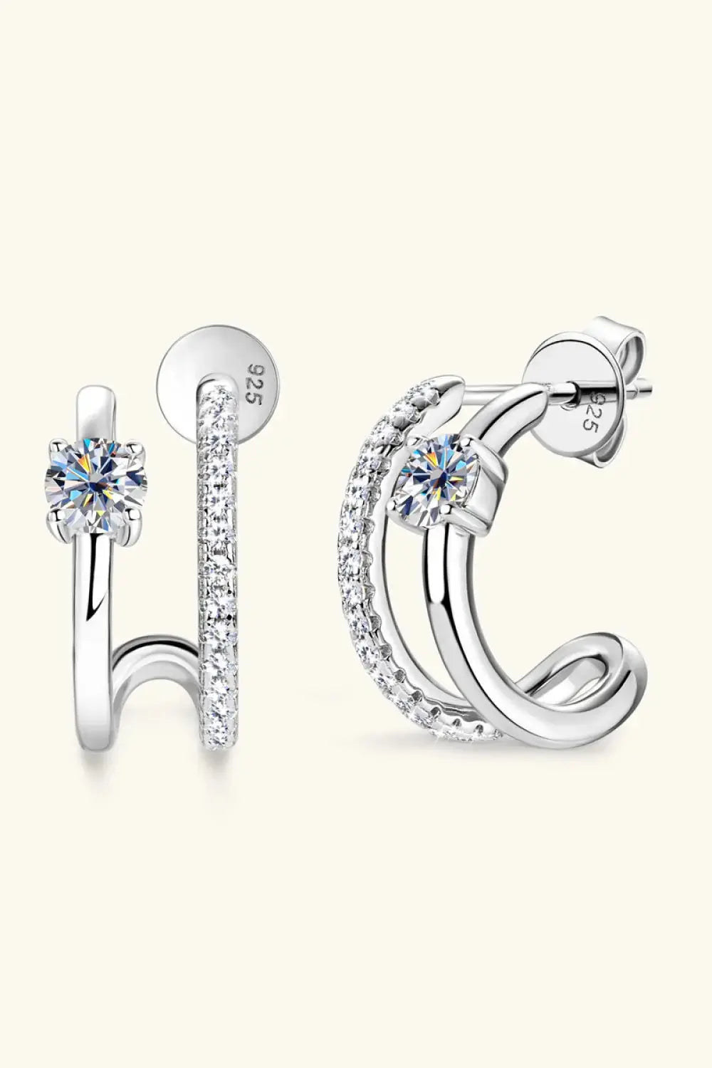 Lovcia Moissanite 925 Sterling Silver C-Hoop Earrings-Earrings-Silver-One Size-Silver