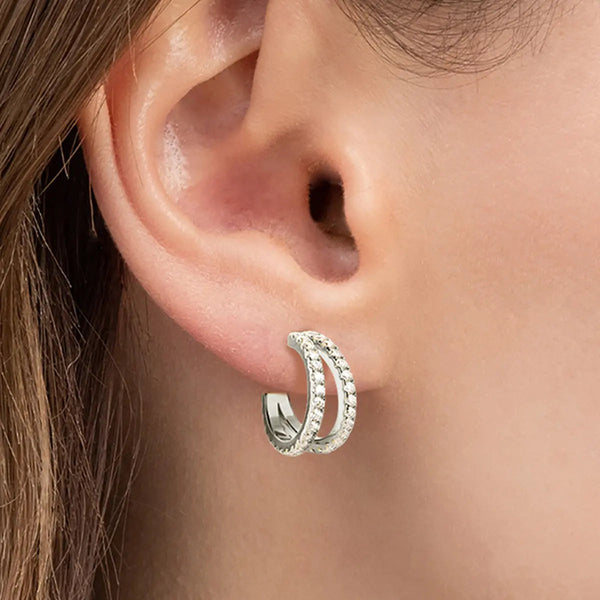 Lovcia Moissanite 925 Sterling Silver C-Hoop Earrings-Earrings-Silver-One Size-Silver