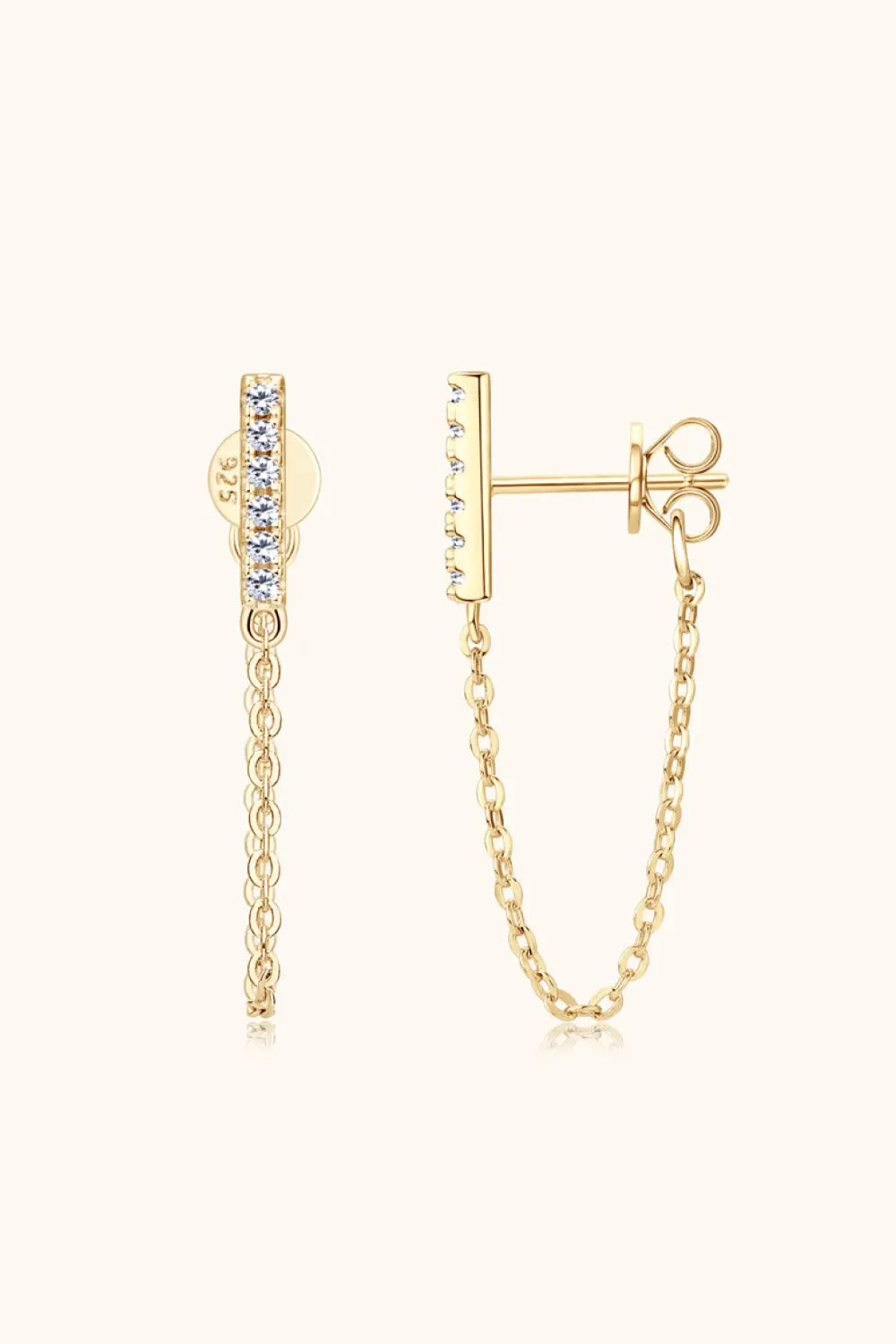 Lovcia Moissanite 925 Sterling Silver Connected Earrings-Earrings-Gold-One Size-Gold