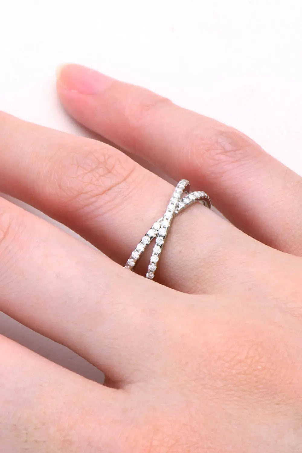 Lovcia Moissanite 925 Sterling Silver Crisscross Ring-Rings-Silver-5-Silver
