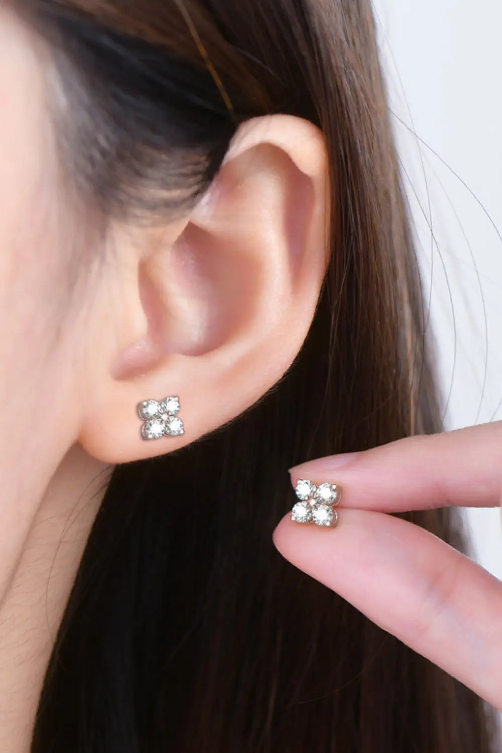 Lovcia Moissanite 925 Sterling Silver Four-Leaf Clover Shape Earrings-Earrings-Silver-One Size-Silver