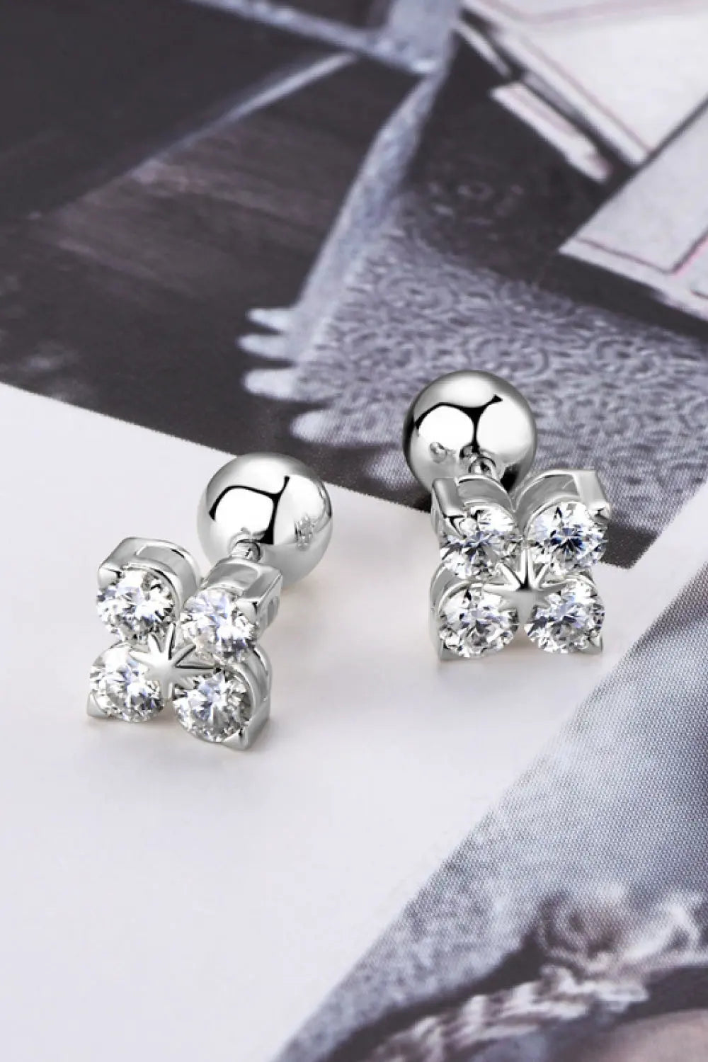 Lovcia Moissanite 925 Sterling Silver Four-Leaf Clover Shape Earrings-Earrings-Silver-One Size-Silver