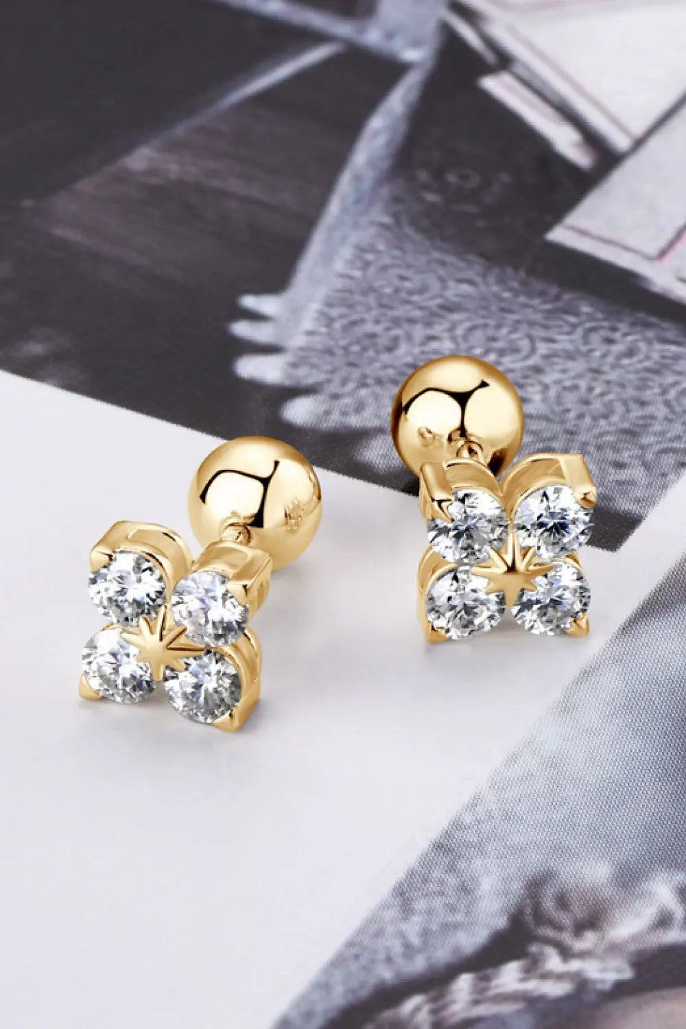 Lovcia Moissanite 925 Sterling Silver Four-Leaf Clover Shape Earrings-Earrings-Silver-One Size-Silver