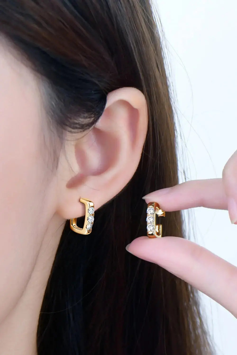 Lovcia Moissanite 925 Sterling Silver Geometrical Huggie Earrings-Earrings-Gold-One Size-Gold
