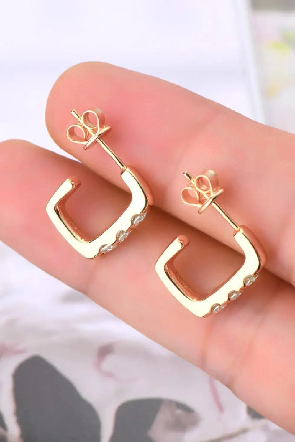 Lovcia Moissanite 925 Sterling Silver Geometrical Huggie Earrings-Earrings-Gold-One Size-Gold