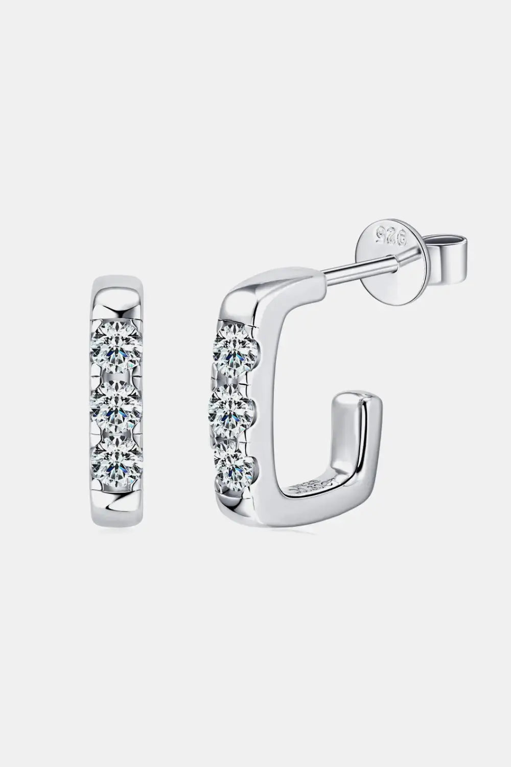 Lovcia Moissanite 925 Sterling Silver Geometrical Huggie Earrings-Earrings-Silver-One Size-Silver