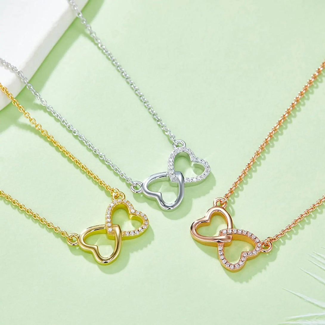 Lovcia Moissanite 925 Sterling Silver Heart Bow Necklace-Necklaces-Gold-One Size-Gold