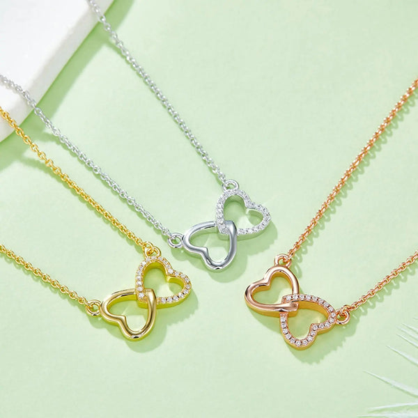 Lovcia Moissanite 925 Sterling Silver Heart Bow Necklace-Necklaces-Gold-One Size-Gold