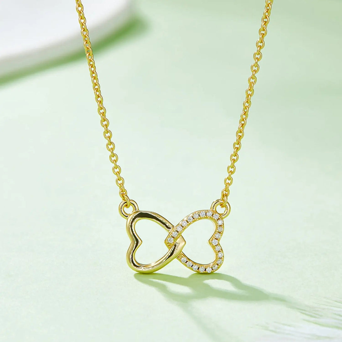 Lovcia Moissanite 925 Sterling Silver Heart Bow Necklace-Necklaces-Gold-One Size-Gold
