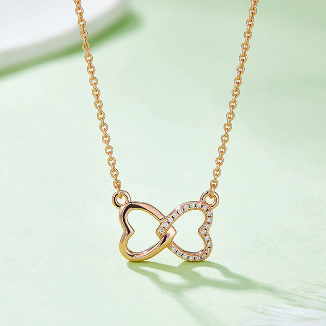 Lovcia Moissanite 925 Sterling Silver Heart Bow Necklace-Necklaces-Rose Gold-One Size-Rose Gold