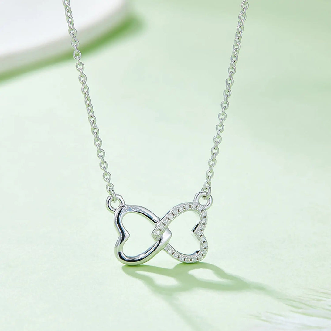 Lovcia Moissanite 925 Sterling Silver Heart Bow Necklace-Necklaces-Silver-One Size-Silver