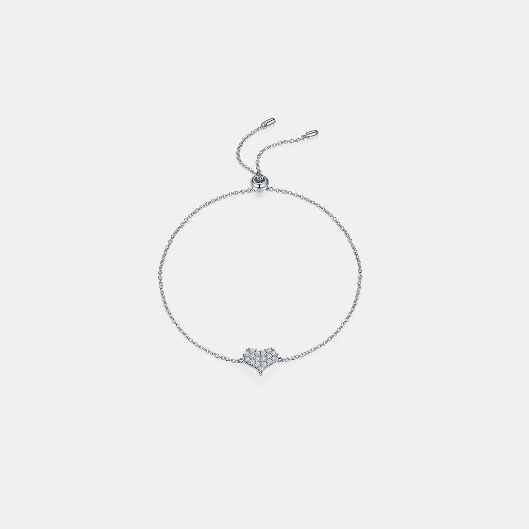Lovcia Moissanite 925 Sterling Silver Heart Bracelet-Bracelets-Silver-One Size-Silver