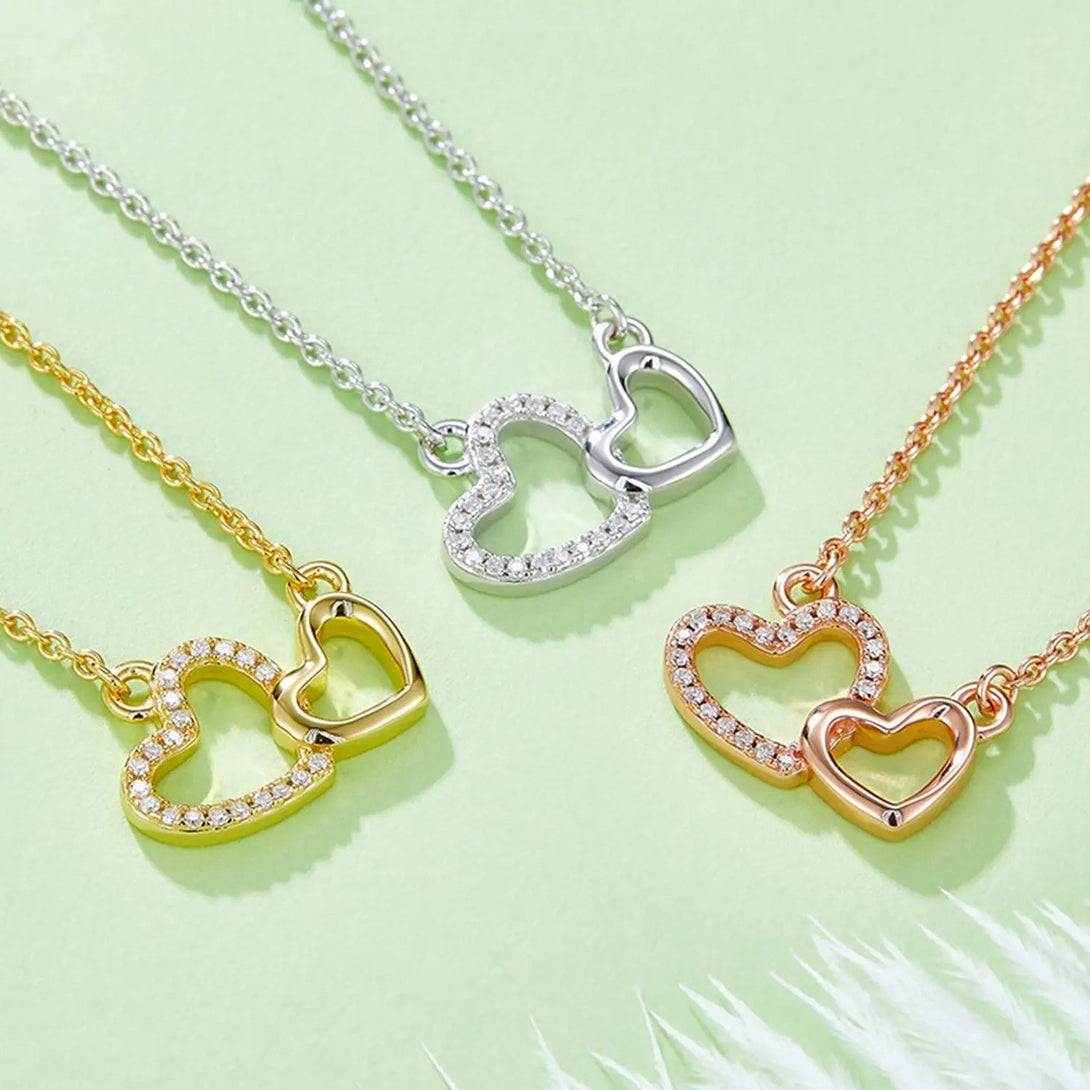 Lovcia Moissanite 925 Sterling Silver Heart Necklace-Necklaces-Gold-One Size-Gold