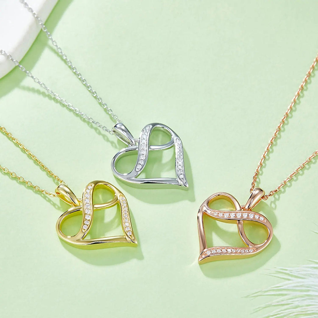 Lovcia Moissanite 925 Sterling Silver Heart Necklace-Necklaces-Gold-One Size-Gold