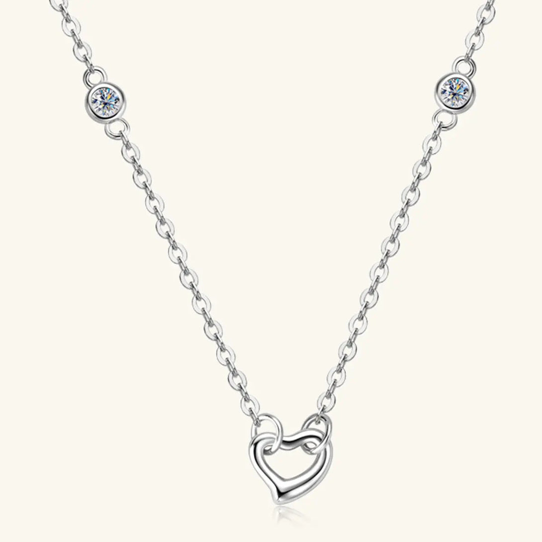 Lovcia Moissanite 925 Sterling Silver Heart Necklace-Necklaces-Silver-One Size-Silver